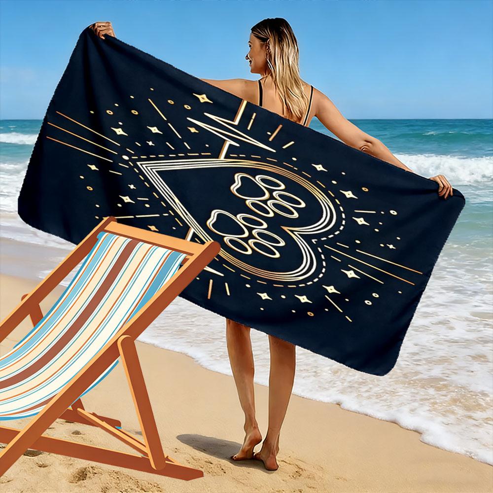 Heart and Paw Print with Golden Sparkles Patterned beach towel quick dry perfect for travel outdoor sports jogging the beach and swimming