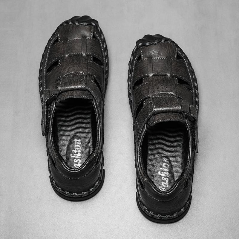 Plus Size Hand Stitching Men Genuine Leather Hollow Out Beach Sandals