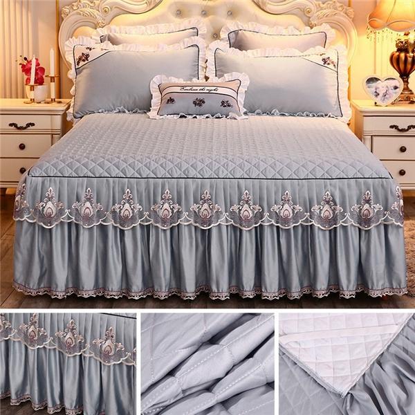 Роскошное кружевное покрывало принцессы, простыни-юбки, утолщенная стеганая простыня, постельное белье, нескользящий наматрасник Queen King для королевы