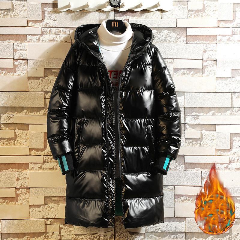 Outdoor Warm Over-the-knee Shiny Down Jacket Coat Windproof Fashion Top Men's Autumn and Winter Long Hooded Down Jacket