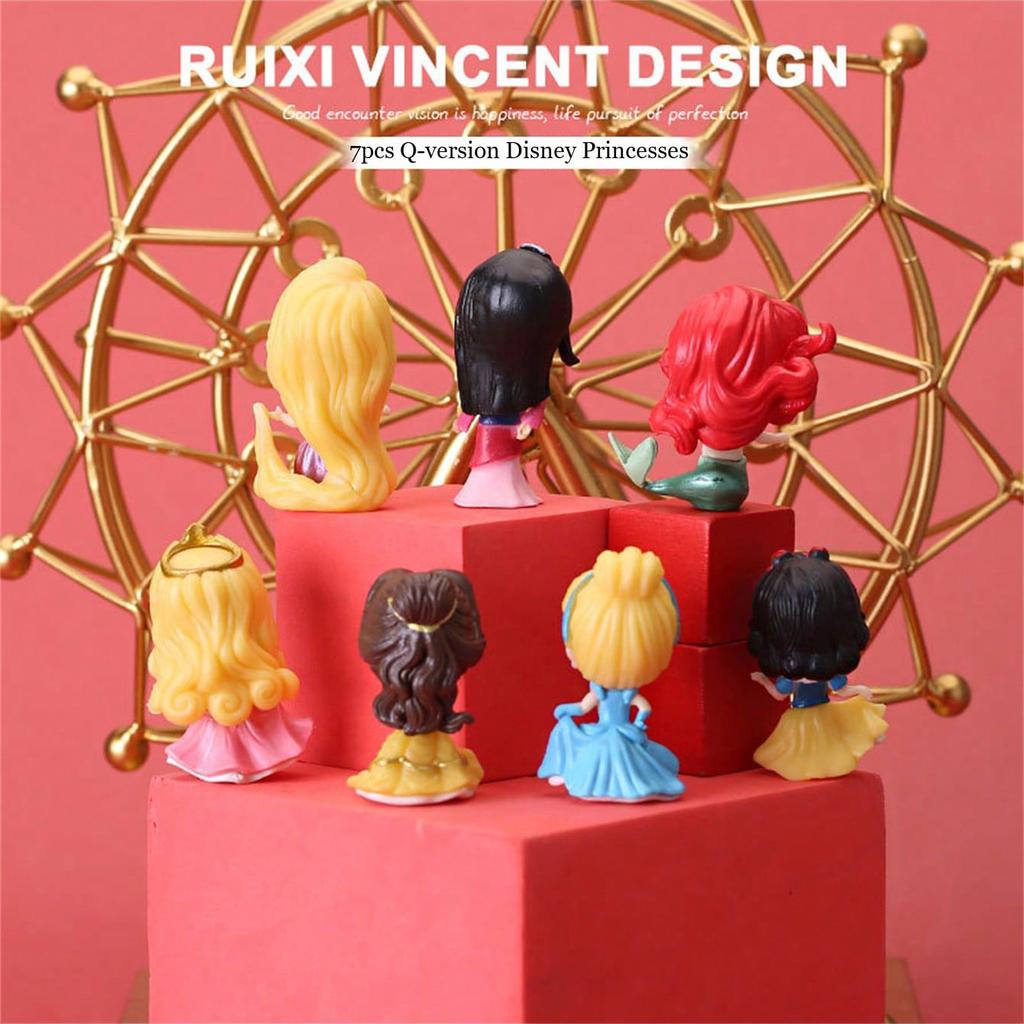 MINISO Фигурки Маленькая Q-версия Принцесса Набор из семи штук, Коллекционные фигурки, Подходят для различных типов комнат, Домашние кукольные украшения