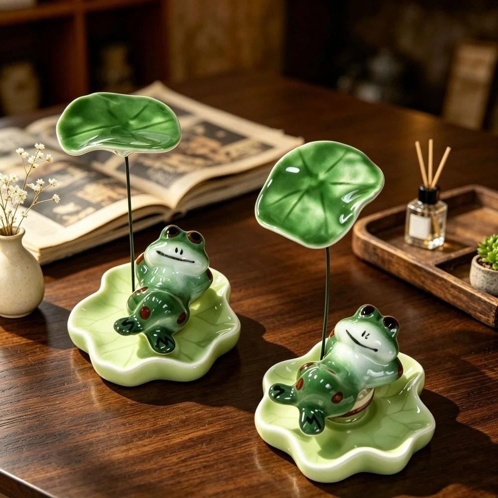 Home Ornaments Desktop Decoration Lotus Leaf Frog Rotating Toys Laying Frog Statue Tea Table