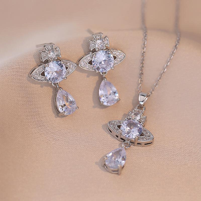 Роскошный геометрический циркон с подвеской в ​​виде планеты, комплект ювелирных изделий для женщин, новинка 2023 года, модные серьги золотого цвета, ожерелье, аксессуары для свадебной вечеринки