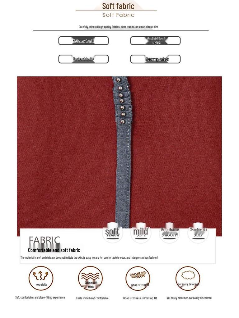 Mom's Red Fleece-Lined Winter Sweater - Perfect for New Year & Spring Festival for Middle-Aged and Elderly Women