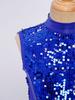 Girls Worship Praise Dance Tunic Dresses Mock Neck Sleeveless Asymmetrical Hem Shiny Sequins Bodice Dress Contemporary Dancewear