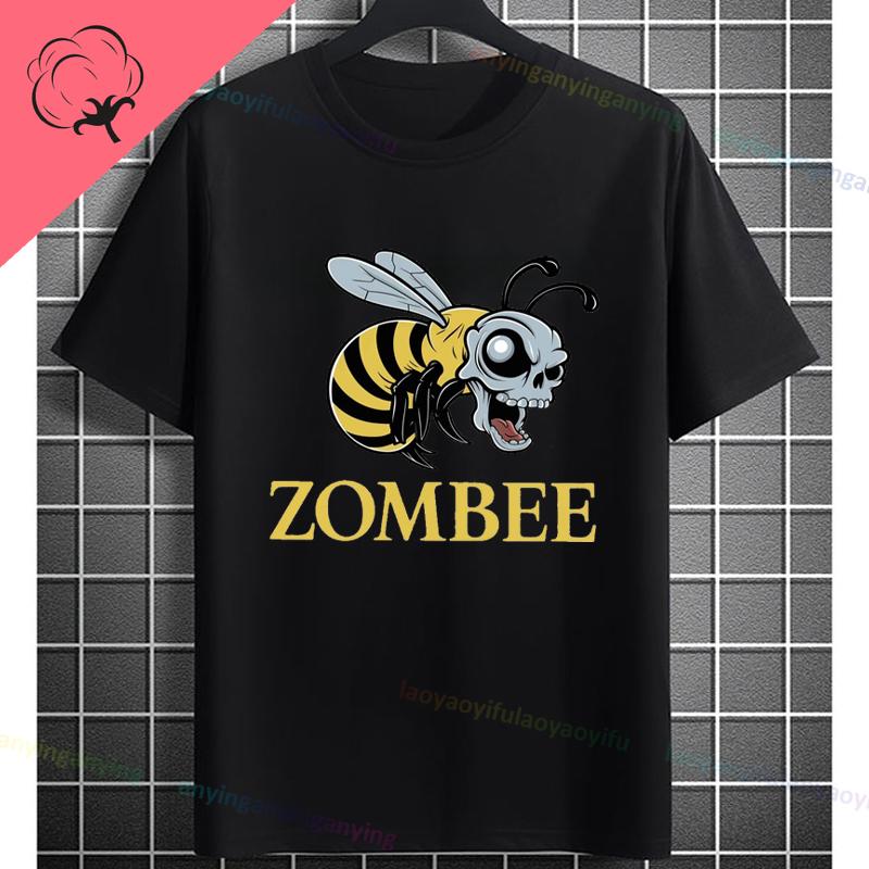 UnisexS Zombie Bee Apocalypse Graphic TShirt with Creepy Undead Horror Design Black Pure Cotton Shortsleeve Tee Outdoor Clothing