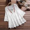 Women Casual Loose Shirts Summer Tie-Front V Neck Splicing Lace Blouse Bohemian 3/4 Sleeve Appliques Floral Tops