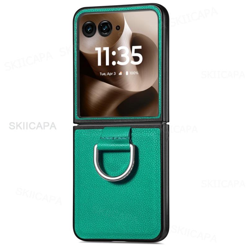 Чехол-подставка с кольцом из кожи с узором личи для Motorola Razr + 2024 Razr Ultra 2025 Razr 60Pro 50 40 Противоударная защита Кронштейн Задняя крышка
