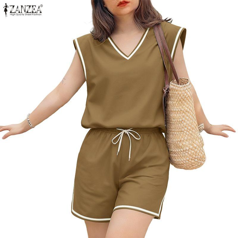 ZANZEA Женские безрукавки, топы и шорты, летние комплекты из двух частей