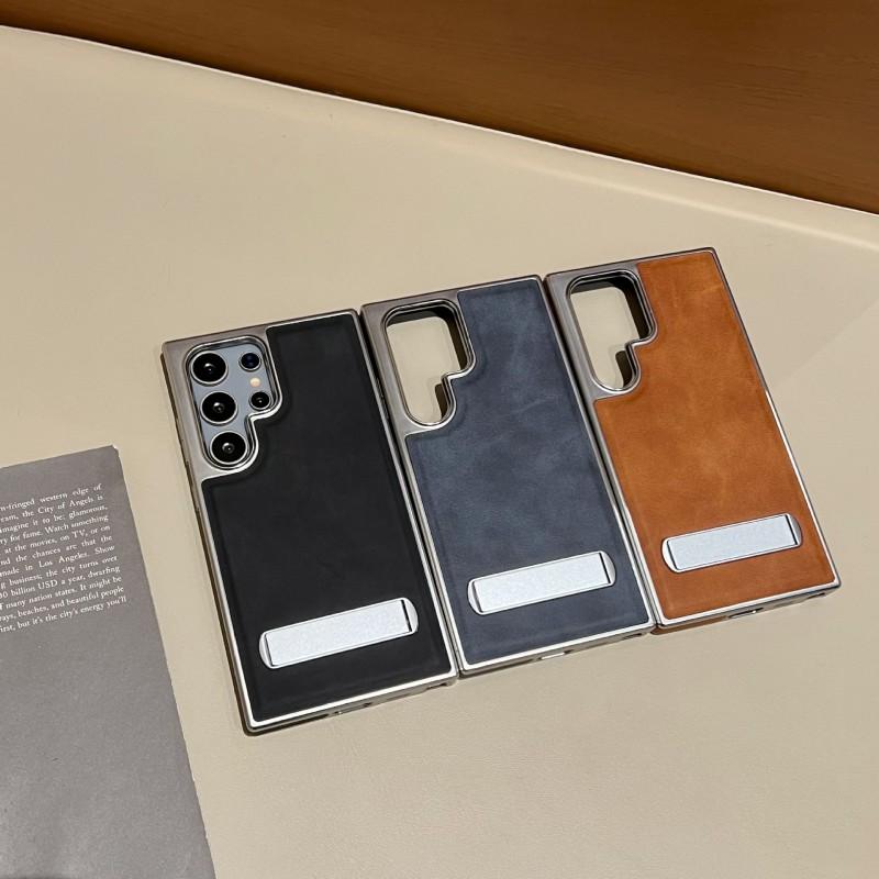 Премиальный чехол из PCPU кожи для Galaxy S26 Ultra S25 Plus S24 С подставкой Ударопрочный Защита от царапин Матовая отделка