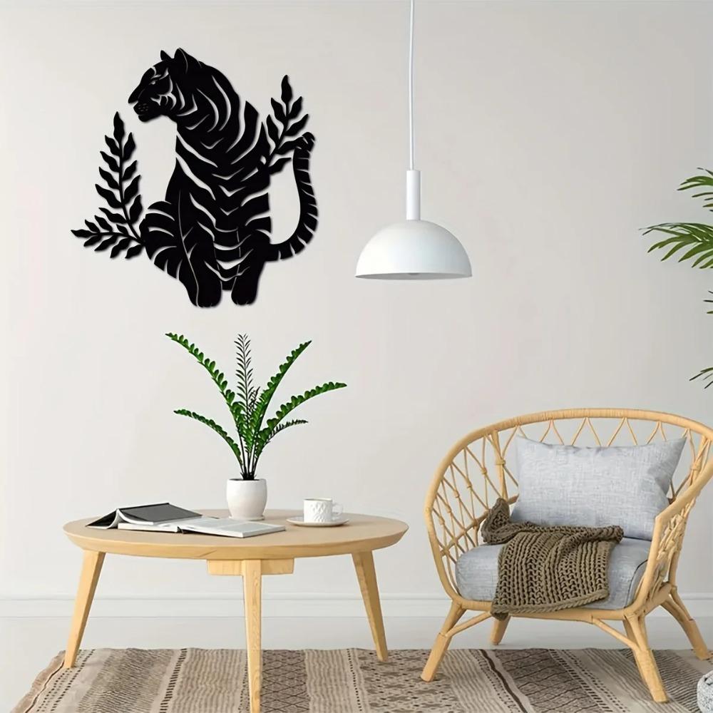 1 шт. Металлическое настенное искусство с тигром в стиле бохо, декор в виде дикой кошки, стильное искусство дикой природы, элегантное металлическое настенное украшение для уникального штриха