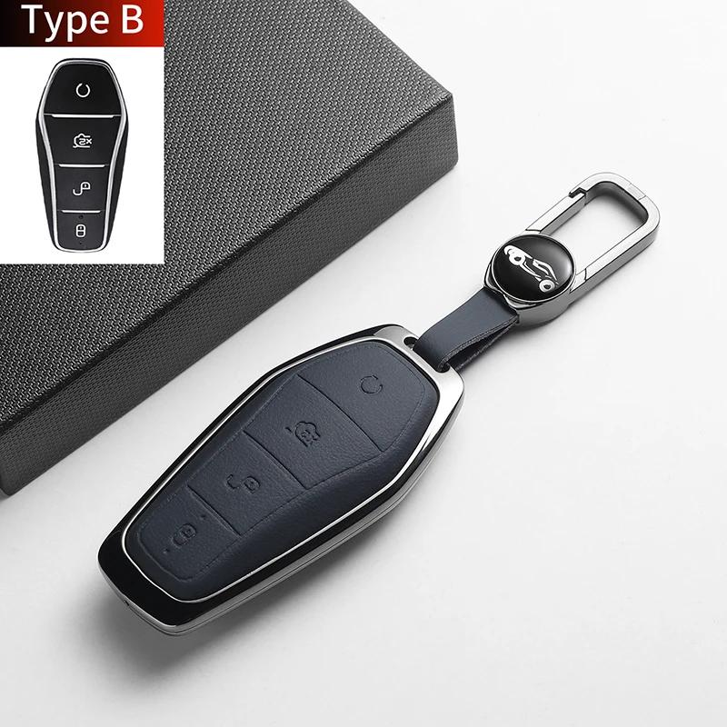 Leather Metal Car Key Case For BYD Han EV Dolphin Song Plus DMI Seagull Yuan UP Qin Pro Seal 06 Escort 7 Tang L Interior Parts