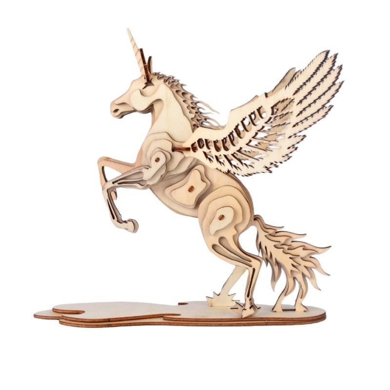 Unicorn Pegasus Wooden 3D Puzzle Model Kit Traditional Mortise and Tenon Assembly DIY Craft Ornament Desk Decor Gift
