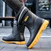 Men's Rain Boots Non-slip Medium Tube Velvet Warm Rain Boots Fashionable Wear-resistant Rain Shoes Bundle Waterproof Fishing Outdoor Water Shoes