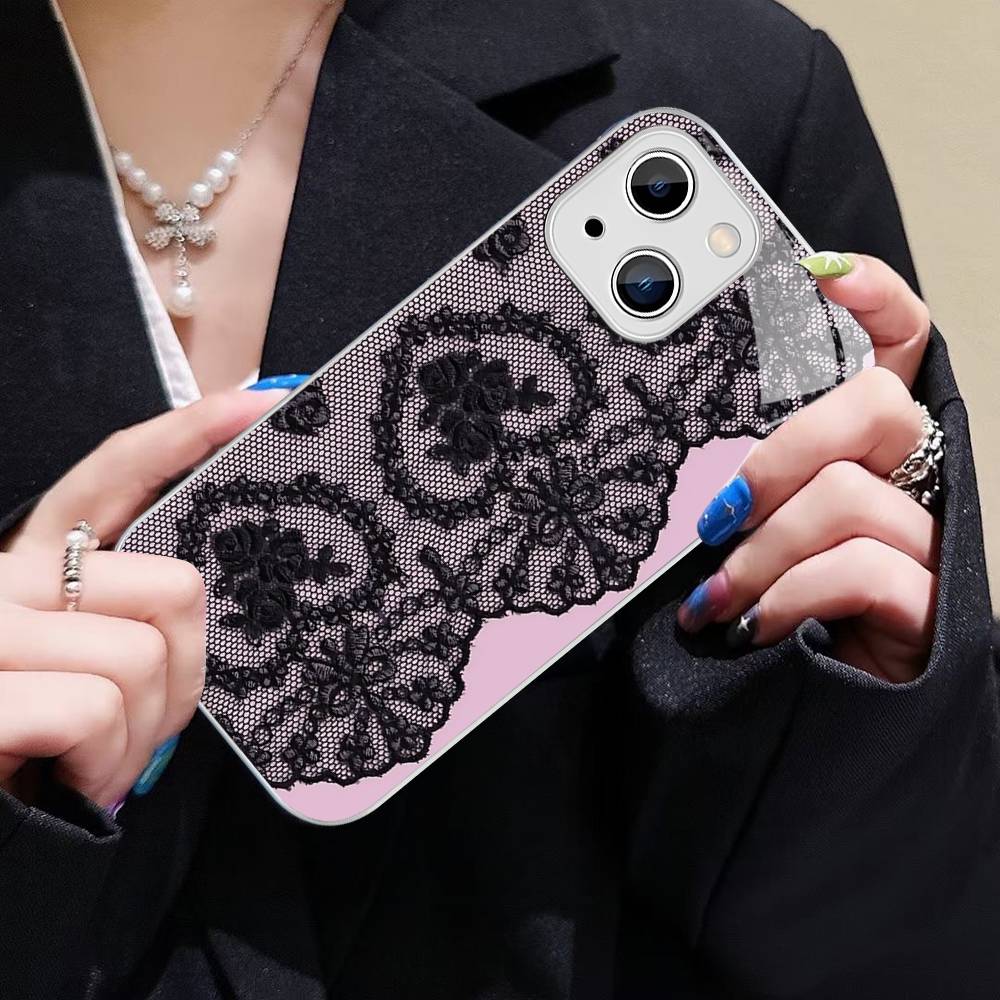 Закаленное стекло с кружевным узором для iPhone 14 13 12 11 Pro Mini XS MAX 14Plus X XS XR Чехол
