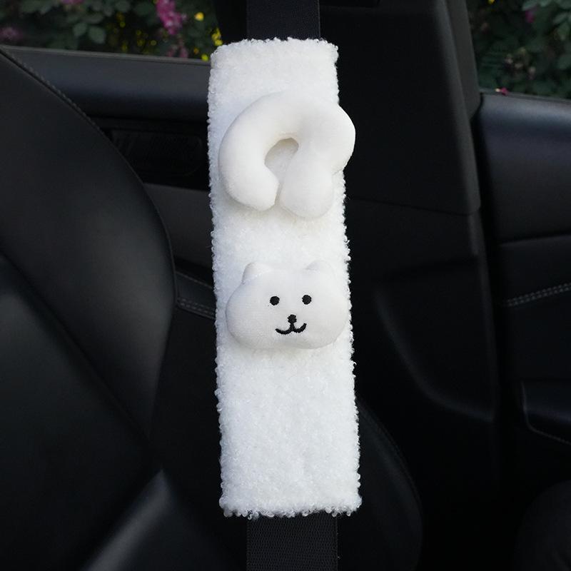 Cute Fluffy Cartoon Cat Car Seat Belt Cover Soft Padded Plush Shoulder Protector No Rubbing for Drivers