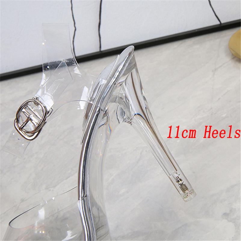 Женские босоножки на каблуке 11 см и платформе 1 см. Женские босоножки на прозрачном каблуке с ремешками и нескользящими ремешками. Прозрачная летняя обувь.