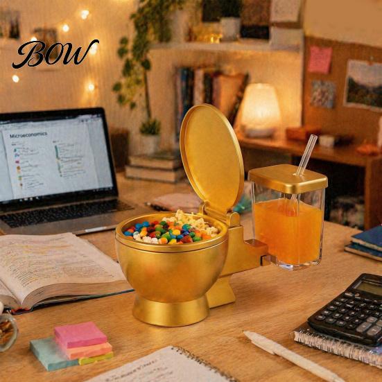 Toilet Shaped Snack Dish Ramen Bowl Set, Built-in Drink Cup And Straw Fun Game Night Tableware Design, Novelty Food Bowl, for Instant
