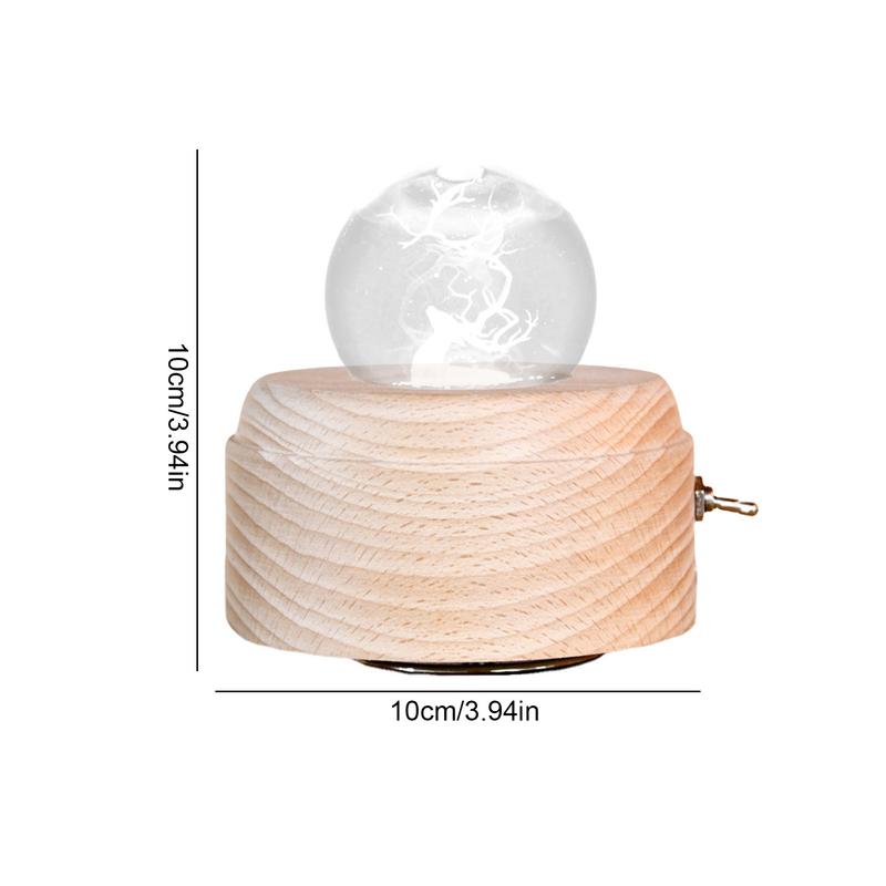 Rotating Musical Box Multifunctional USB Charging Musical Box Crystal Night Light Unique Wooden Bedside Lamp Rotating Wooden