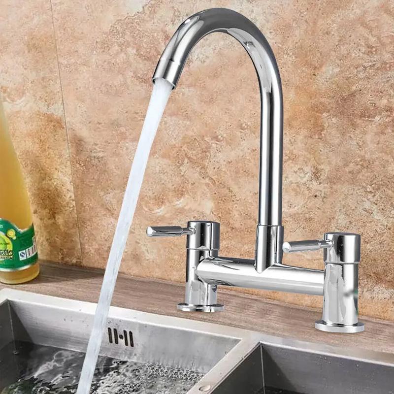 1 шт. двухрычажный поворотный смеситель для ванной комнаты, кухонной мойки, современный монтаж горячей и холодной воды на палубе, 2 отверстия