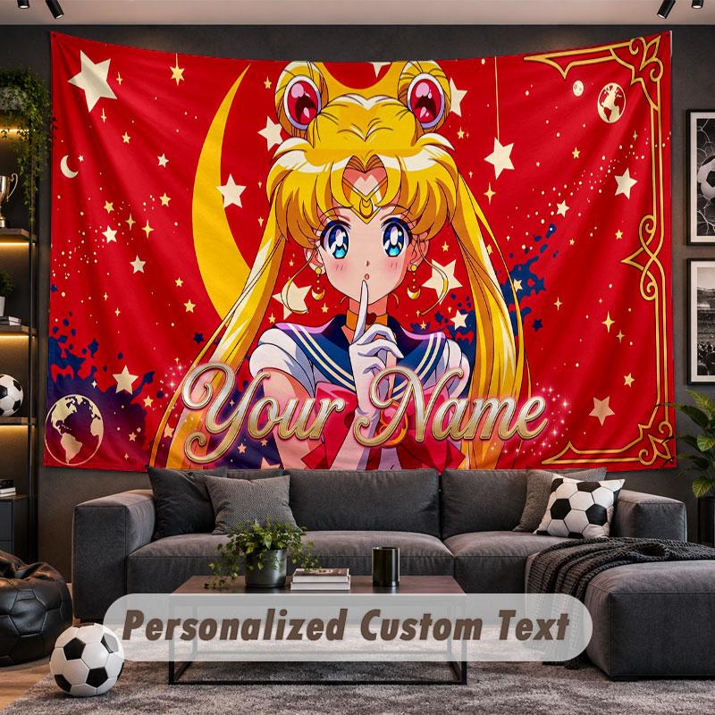 Wall Hanging Tapestry Custom NameSailor Moon Pattern Personalized Printed Fabric Wall Decor