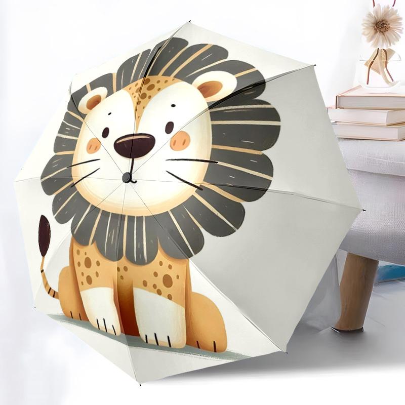 1pc Lion Cub Automatic Folding Umbrella - Windproof Compact Travel Umbrella with Auto Open/Close, 8-Rib Heavy-Duty Shaft for Women/Men A056