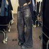 Women's Spring and Autumn Thin Black Retro Wide Leg Hip Hop Street Jeans