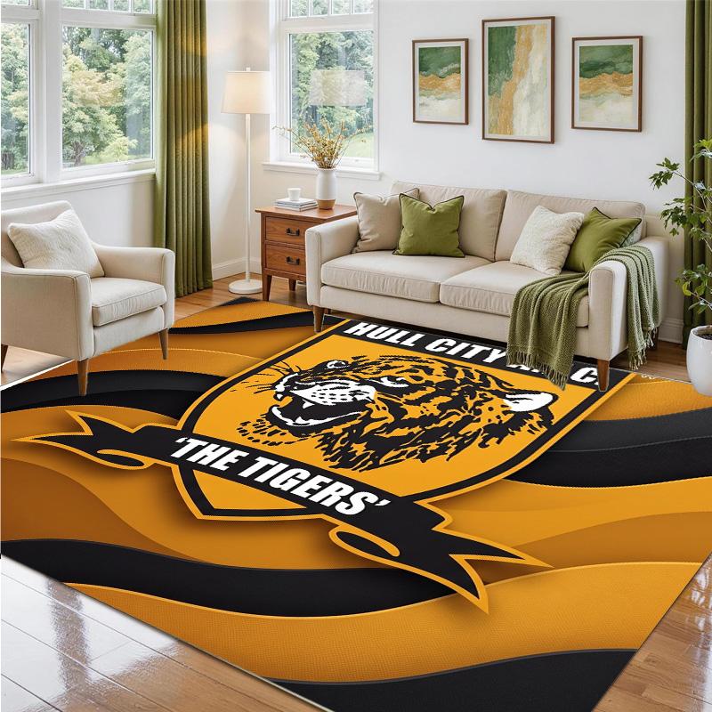 Hull City Football Design Crystal Velvet Rug Soft Decorative Mat for Bedroom Entrance