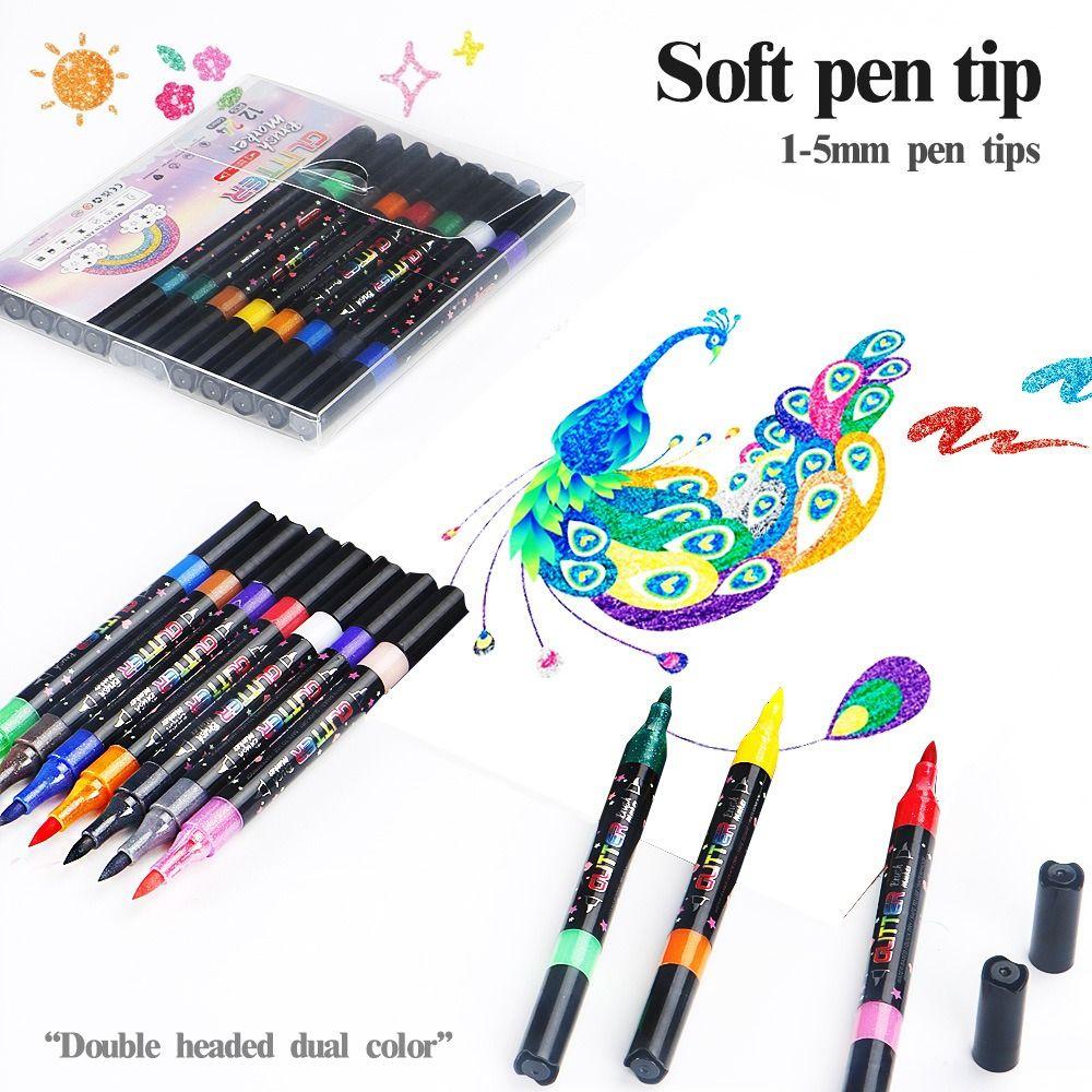 12/24 шт. Цветные хайлайтеры с блестками, мягкий наконечник, ручка для рисования граффити, флеш-маркер, студенты