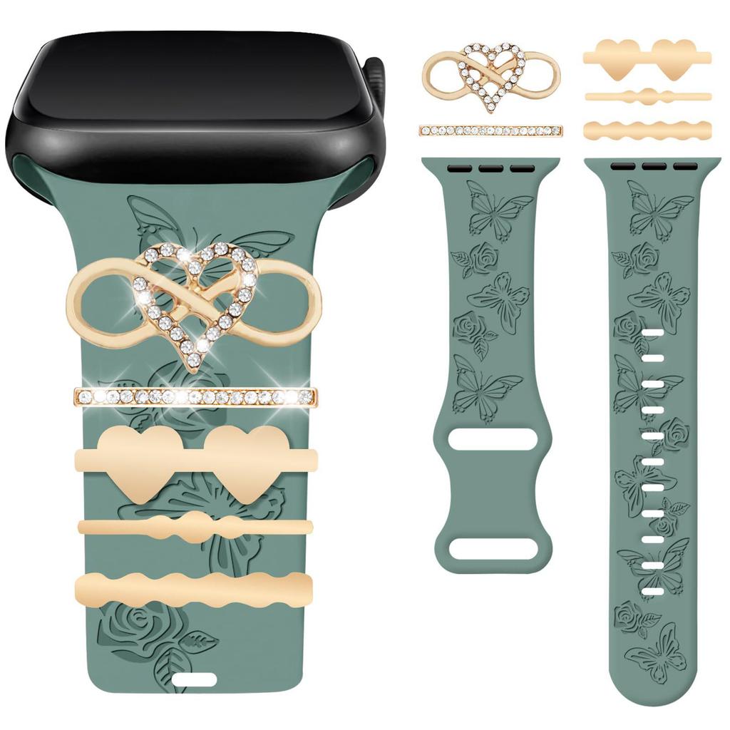 Rhinestone Charm Silicone Strap Ring for Apple Watch