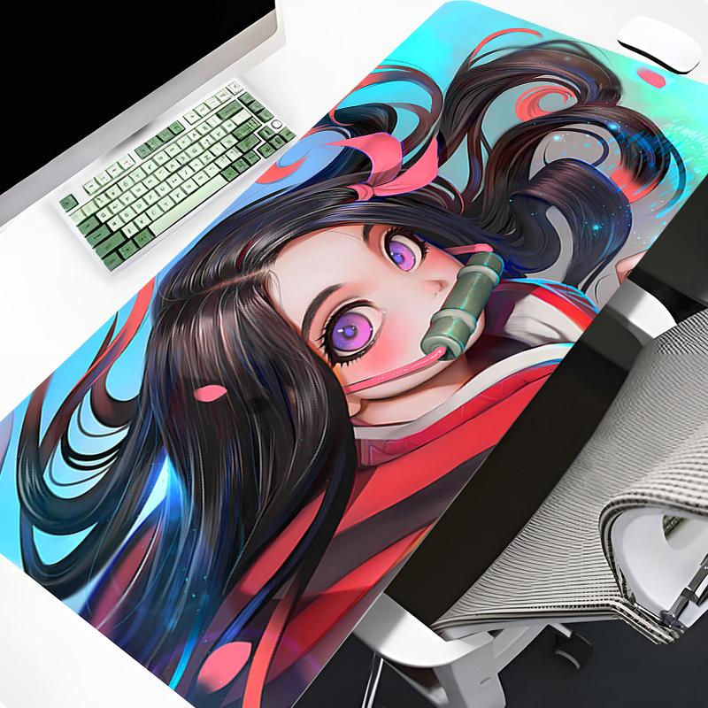 Kawaii Girl Mouse Pad Demon Slayer Kamado Nezuko Large Mousepad Gaming Accessories Nonslip Table Mat Laptop Gamer Anime Deskmat
