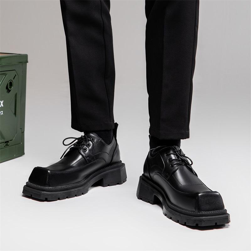 Новые квадратные туфли дерби мужские деловые повседневные ретро оригинальный нишевый дизайн толстая подошва увеличивающая рост в маленькие кожаные туфли