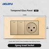 DELEFU Glass SC70 Panel 145mm Gold Israeli Standard USB C-type Fast Charging Wall Socket Switch TV Phone CAT5 CAT6