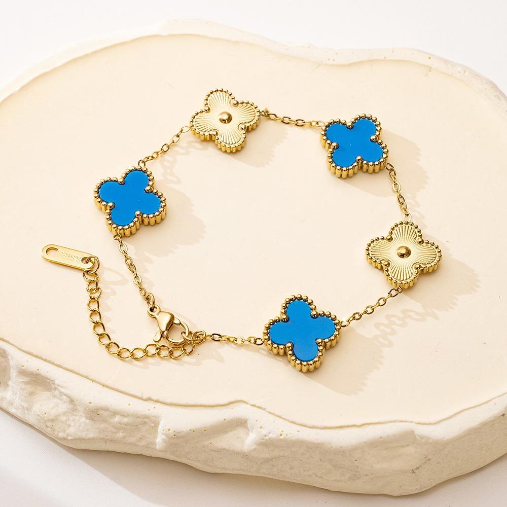 Модный браслет «Счастливый четырехлистный клевер» двухсторонний перламутровый лазерная гравировка «Цветок» 18К универсальный женский браслет