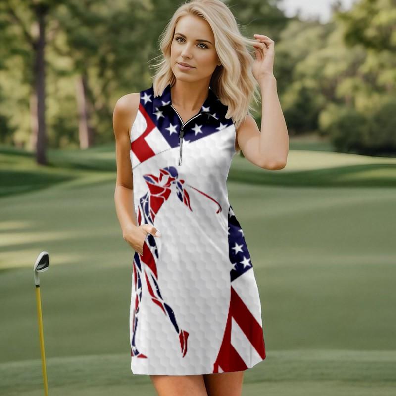 Womens Sleeveless Printed Golf Dress Summer Casual Outdoor Wear Milk Silk Polyester