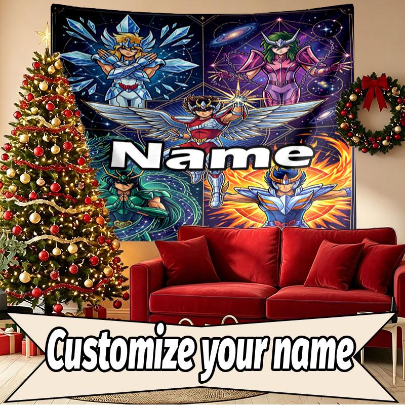Custom Name Personalized Saint Seiya Print Tapestry, Wall Art Decor, Bedroom, Dorm, Apartment, LivingRoom, Party Backdrop, Gift for Birthday
