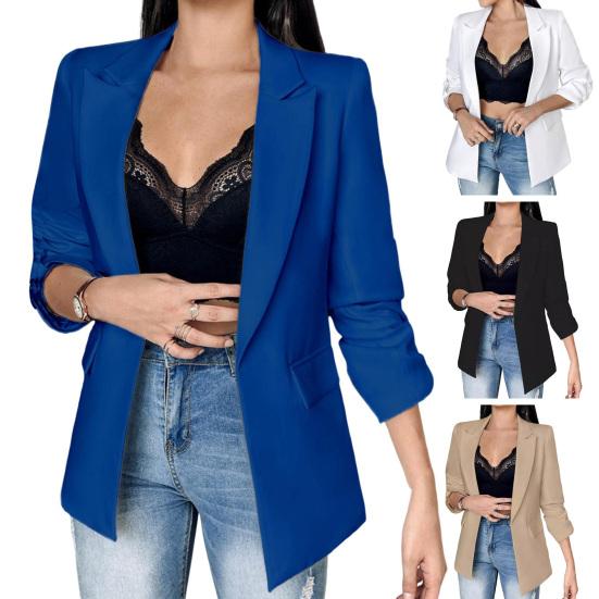 Women Suit Coat Lapel Long Sleeve Flap Pockets Suit Jacket Solid Color Open Front Office Lady Business Outwear
