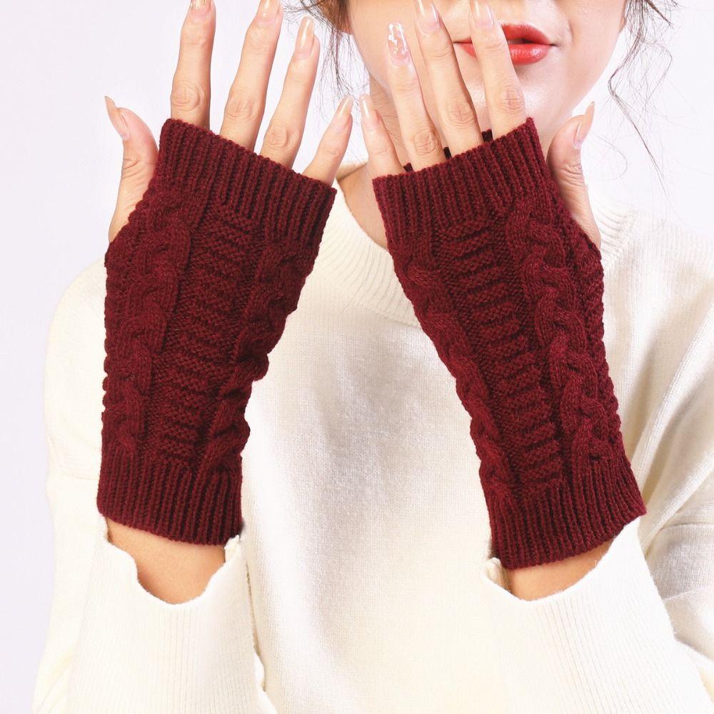 Fingerless Knitted Gloves Outdoor Riding Mittens Half Finger Gloves Wool Gloves  Female/Girls