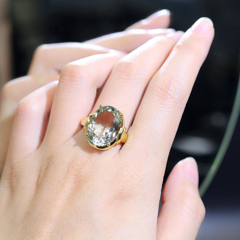 10ct Natural Green Amethyst Gemstone Big Ring,natural Brazil Gemstone Jewelry 925 Sterling Silver Fine Jewelry for Women