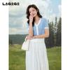 [Same as in the mall] Lagogo Lago Valley new hollowed out contrasting color temperament V-neck elastic knitted sweater for women