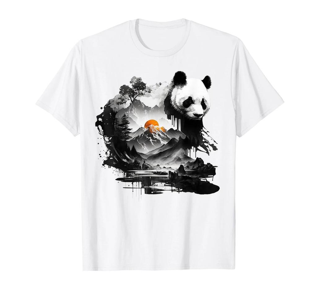 Panda Landscape Sun Animal Print Art Panda T-Shirt