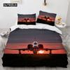 Fighter Plane King Queen Duvet Cover Military Aircraft Theme Bedding Set Kids Boys Men Sunset Airplane Polyester Comforter Cover