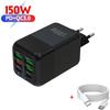 150 Вт 6 портов PD QC 3.0 USB C Быстрая зарядка Настенный адаптер с кабелем для быстрой зарядки 60 Вт Супер быстрая зарядка Вилка для телефона 15 16 Ipad Смартфон