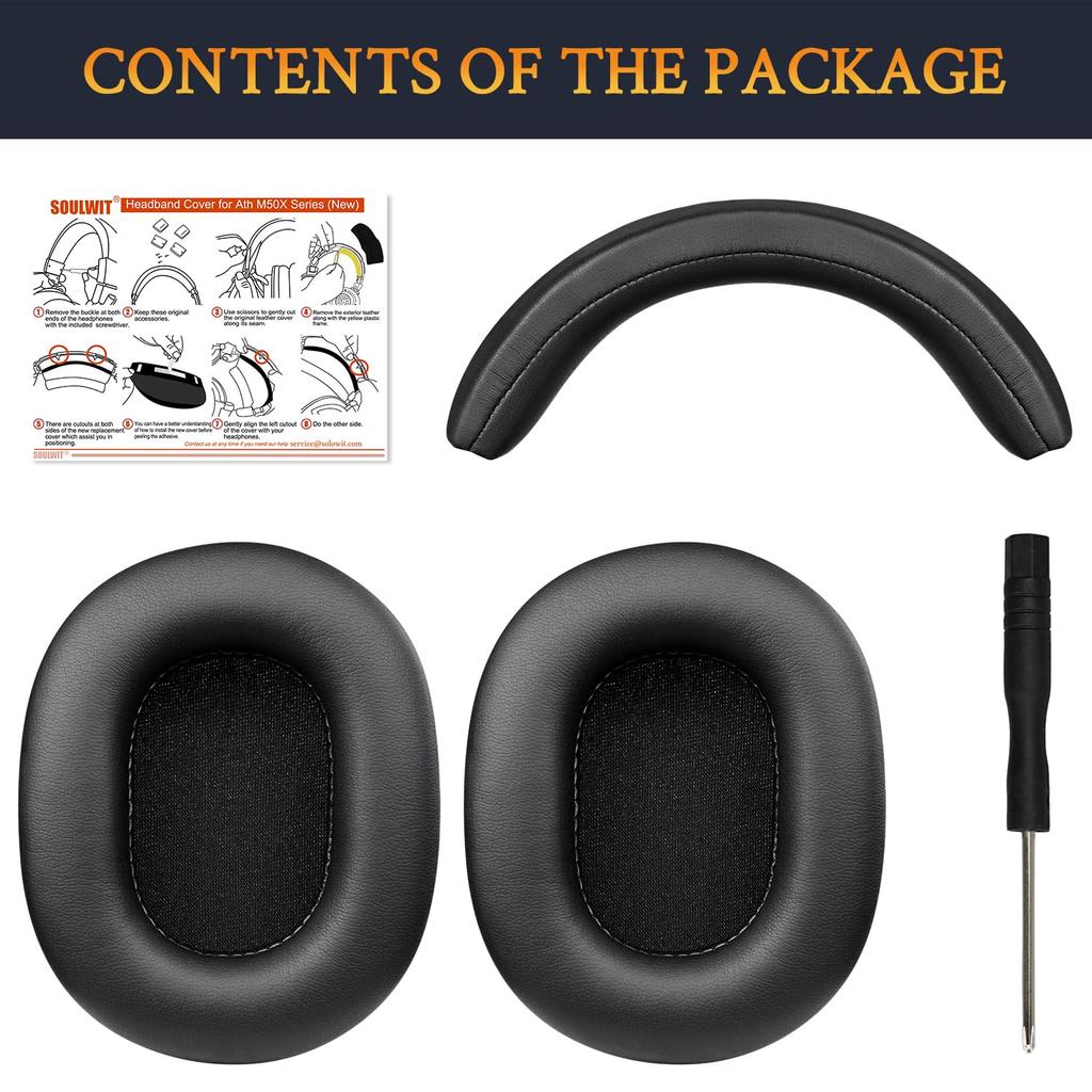 SOULWIT Ear Pads Headband Cover Earpad Cover for ATH M50xSTS Headset Replacement Cushion Headstrap Pads Earpads Replacement Repair Parts + + M50,