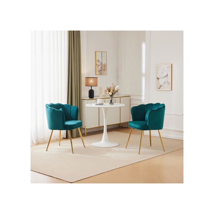 Lot de 2 chaises de salon modernes en velours, chaises de salle de bain, chaises rembourrées avec dossier en forme de pétale