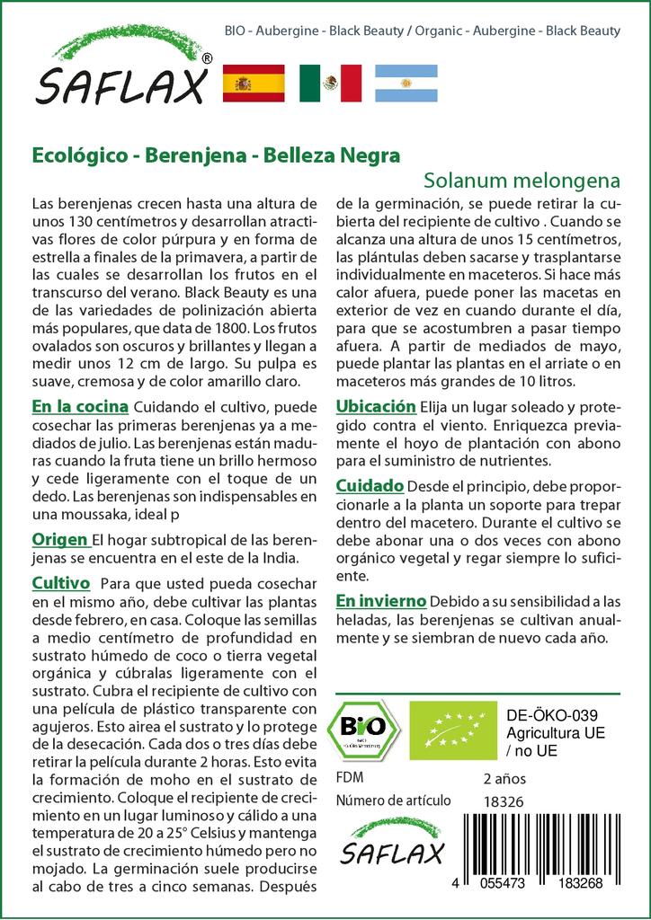 SAFLAX Garden in the Bag - Органический - Баклажаны - Black Beauty - 25 семян - С субстратом в подходящем пакете - Solanum melongena