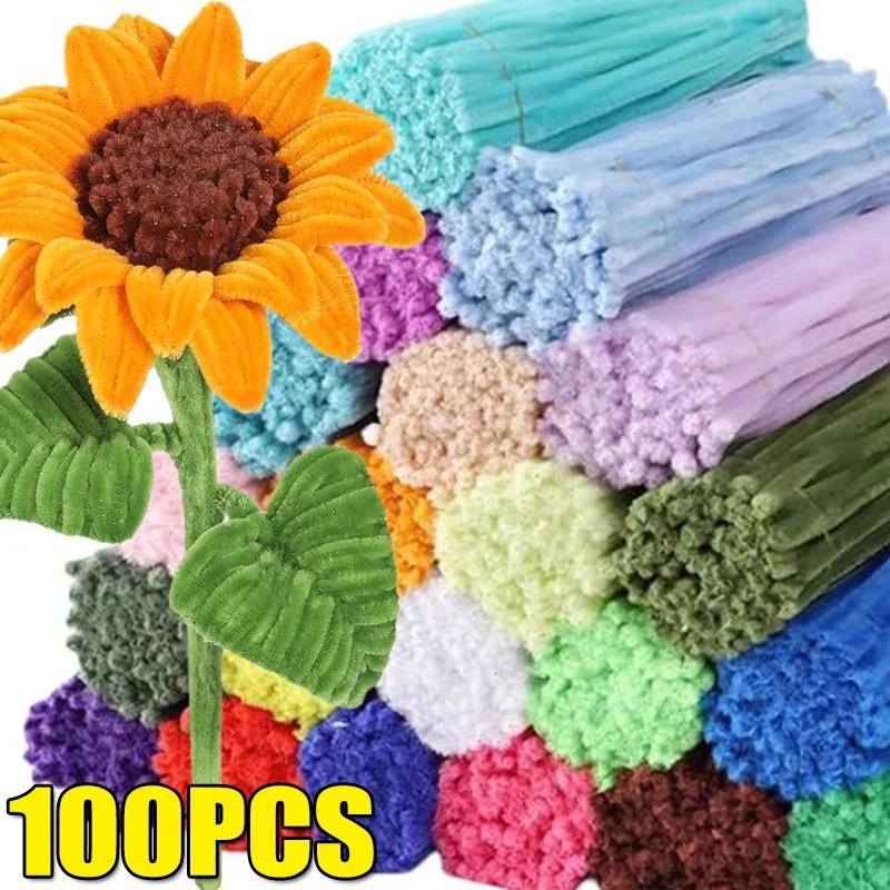 100/10Pcs DIY Plush Chenille Sticks Stem Pipe Cleaners Bending Plush Craft Wired Sticks Kids Educational DIY Decoration Supplies
