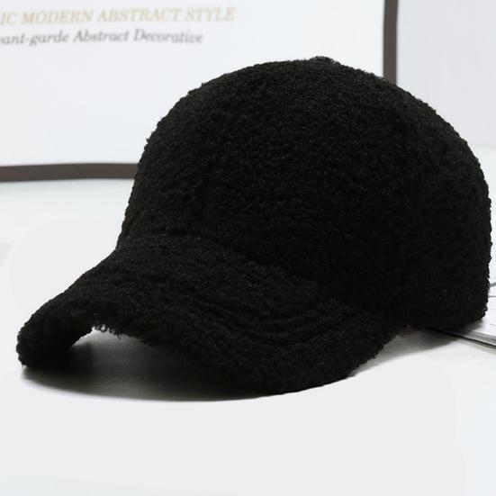 Women Winter Baseball Hat Lambswool Solid Color Long Brim Thermal Insulation Decorative Outdoor