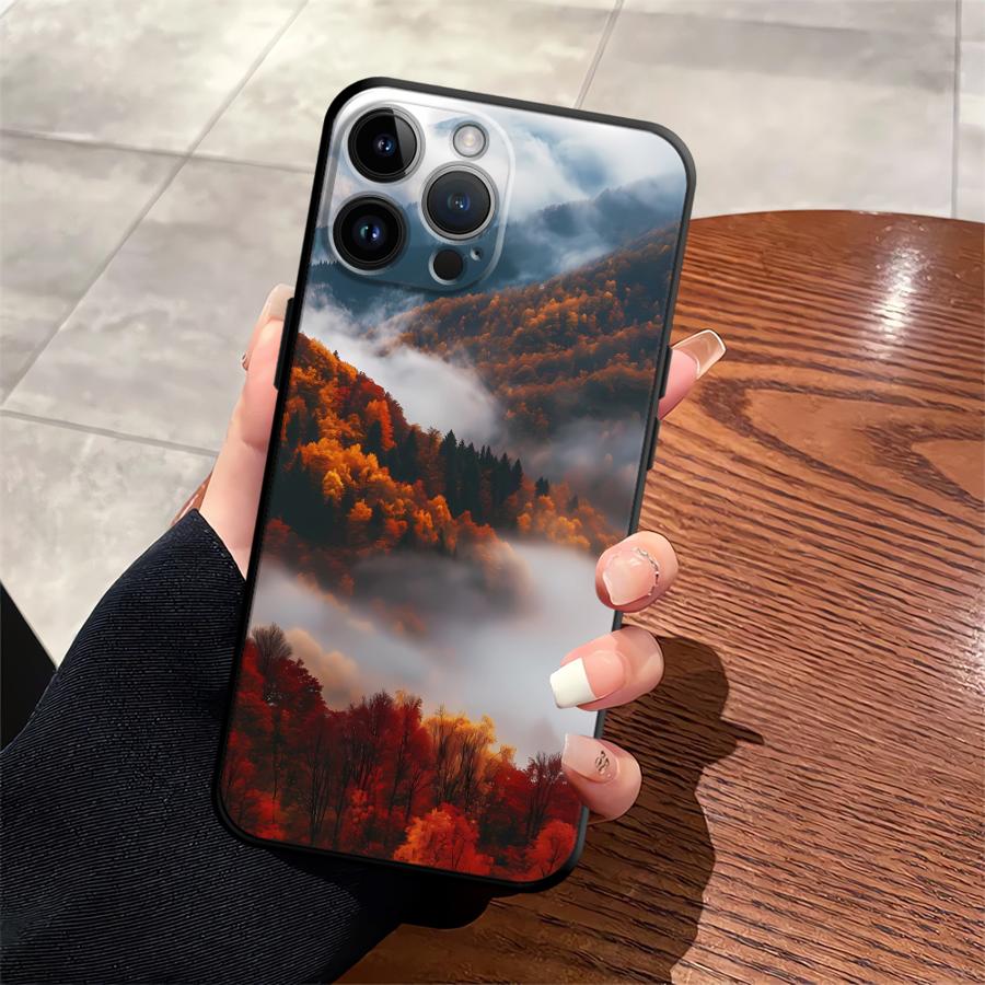 Черный Мягкий Чехол для Телефона для iPhone 13 12 11 17 Pro Max 17Air 7 8 XR 15 16 14 Plus XS Max с Рисунком 'Mountain View'