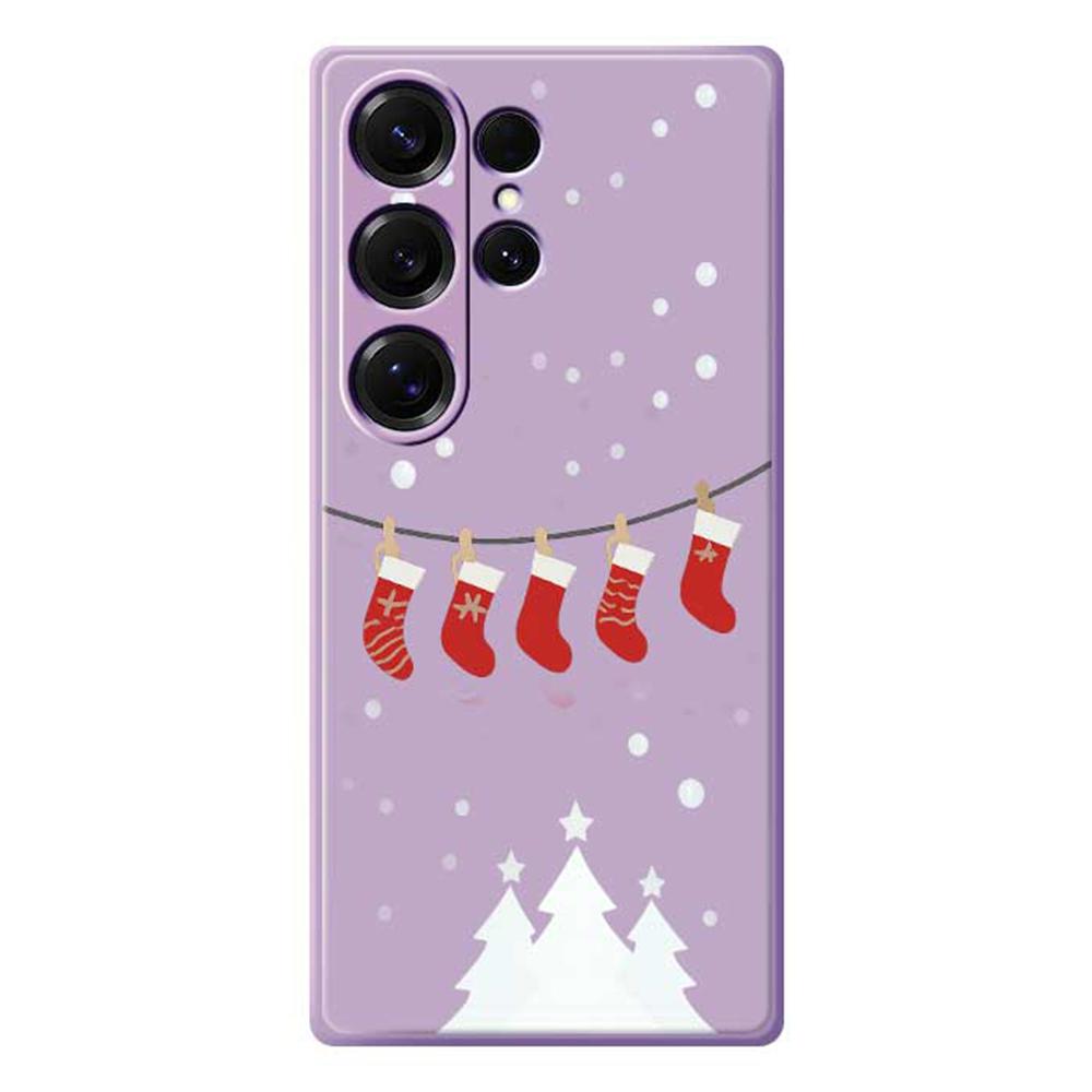 For Samsung Galaxy S25 Ultra Case Christmas Stockings Pattern Printing Straight Edge TPU Phone Back Cover